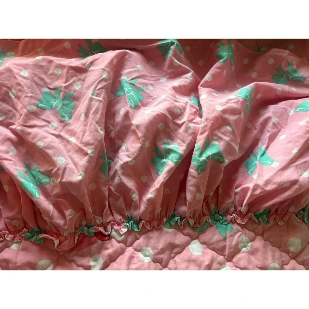 Vintage 90s Minnie Mouse Twin Bedspread Ruffle Coverlet Quilt Pink Polka‎ Dot